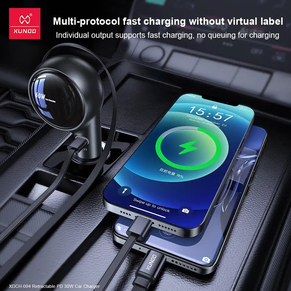 XUNDD XDCH 094 PD 30W Fast Car Charger with Retractable Cable 2