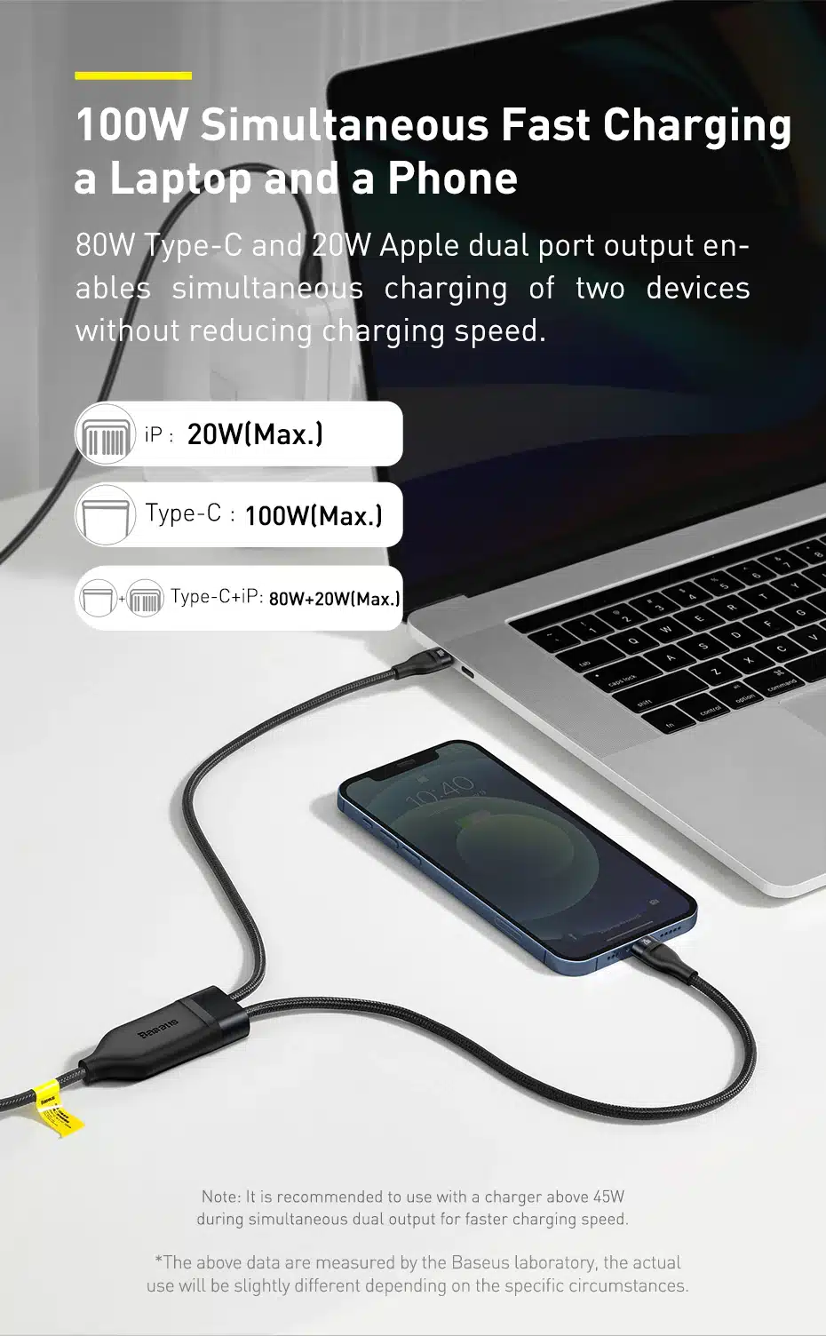 Baseus 100W Flash Series One for Two Fast Charging Data Cable Type C to LightningType C