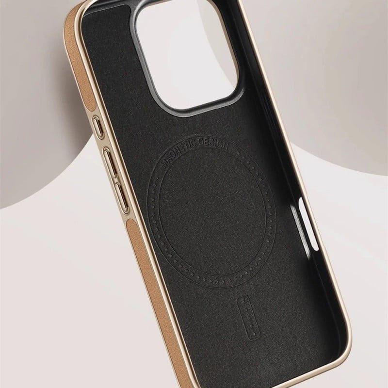 Luxury Business Plating Frame Leather Magnetic Wireless Charger Case for iPhone 1