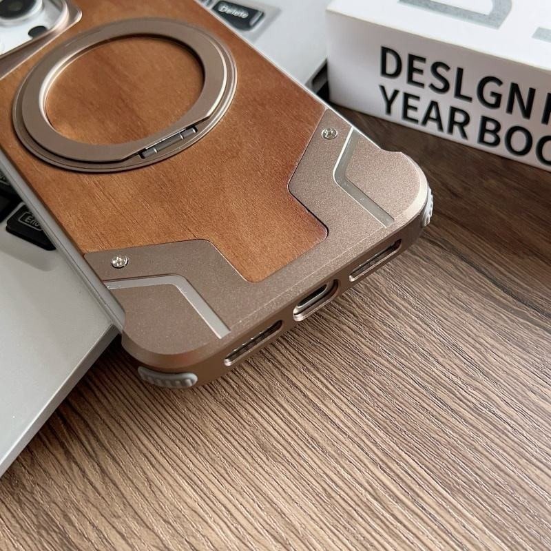 Luxury Walnut Wood Metal Frameless Mobile Phone Case For iPhone 3