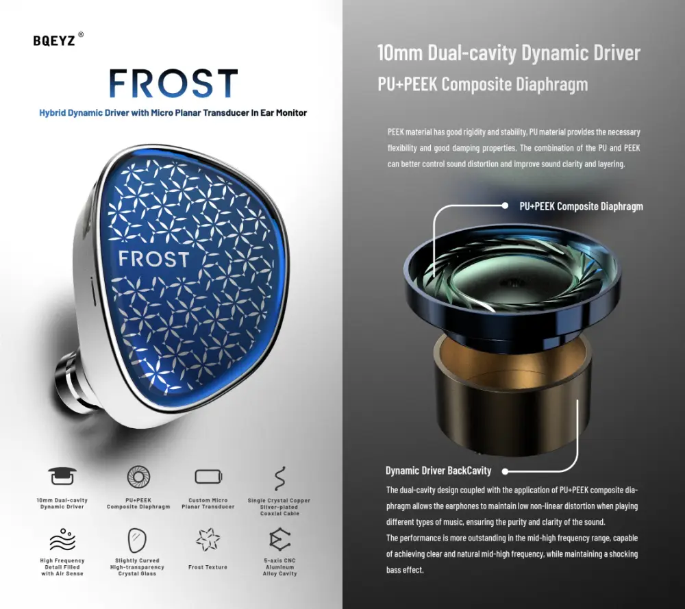 BQEYZ Weather Series Frost 10mm Dynamic Driver Micro Planar Transducers IEM