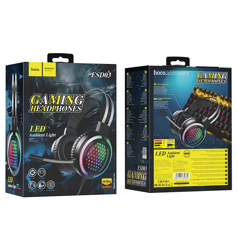 Hoco ESD03 Over Ear Gaming Headphones Hi Res Surround Sound Flexible Mic Multi Platform Compatible 1