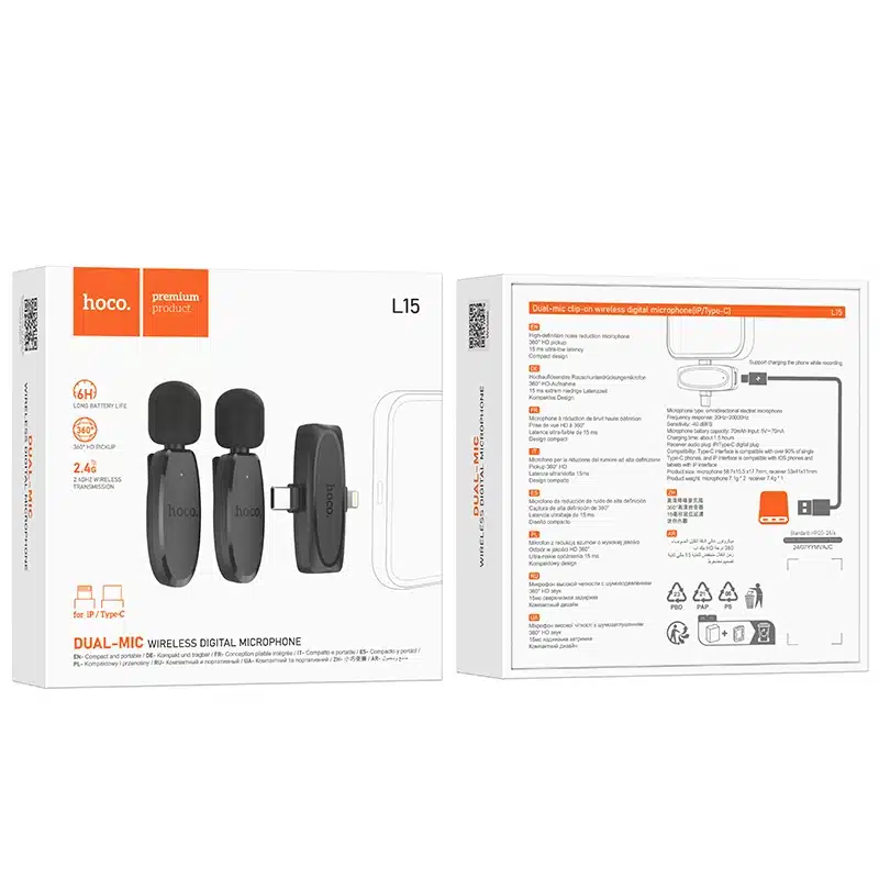 Hoco L15 Dual Mic Wireless Microphone Type C Lightning 2 in 1 Plug 1