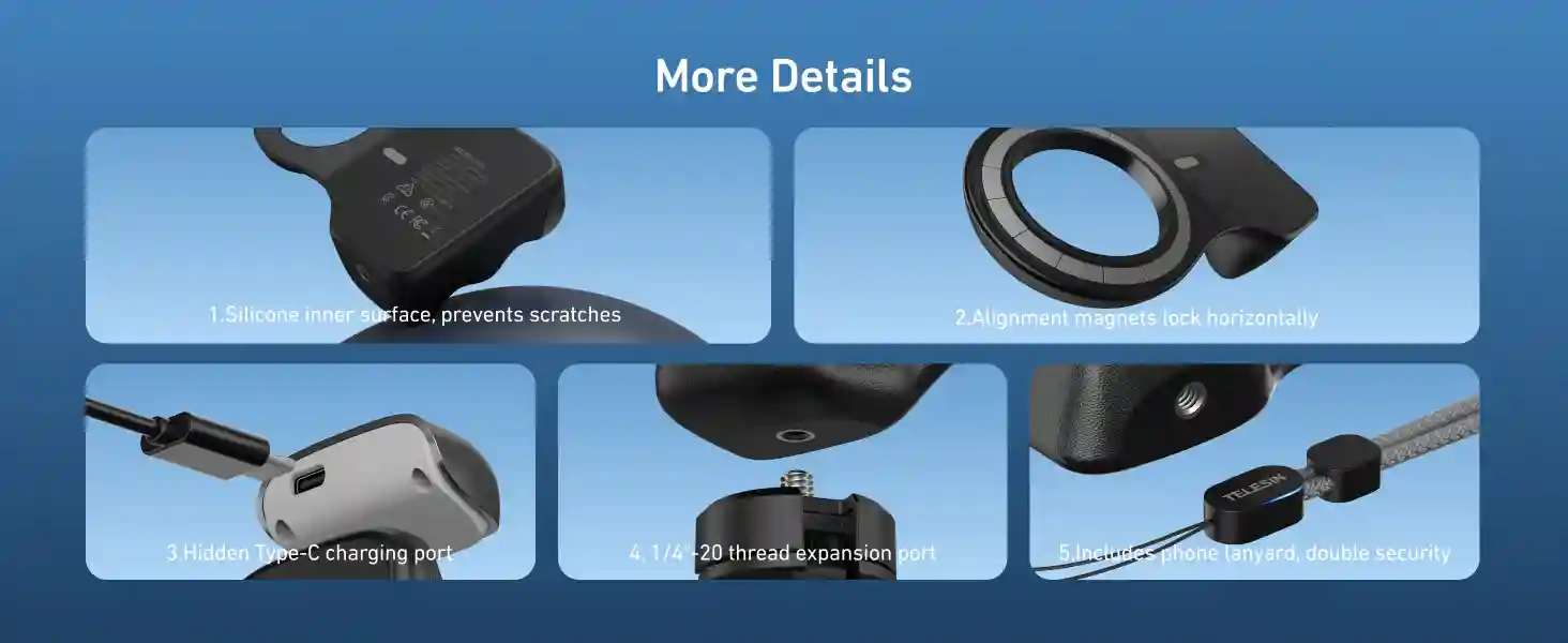 TELESIN Fun Shot Magnetic Grip 2 DSLR Style Shutter Grip for iPhone Android 3