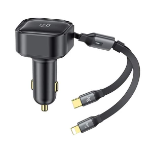 USAMS US CC219 30W Fast Car Charger with 2 in 1 Built in Stretchable Fast Charging Cable 1