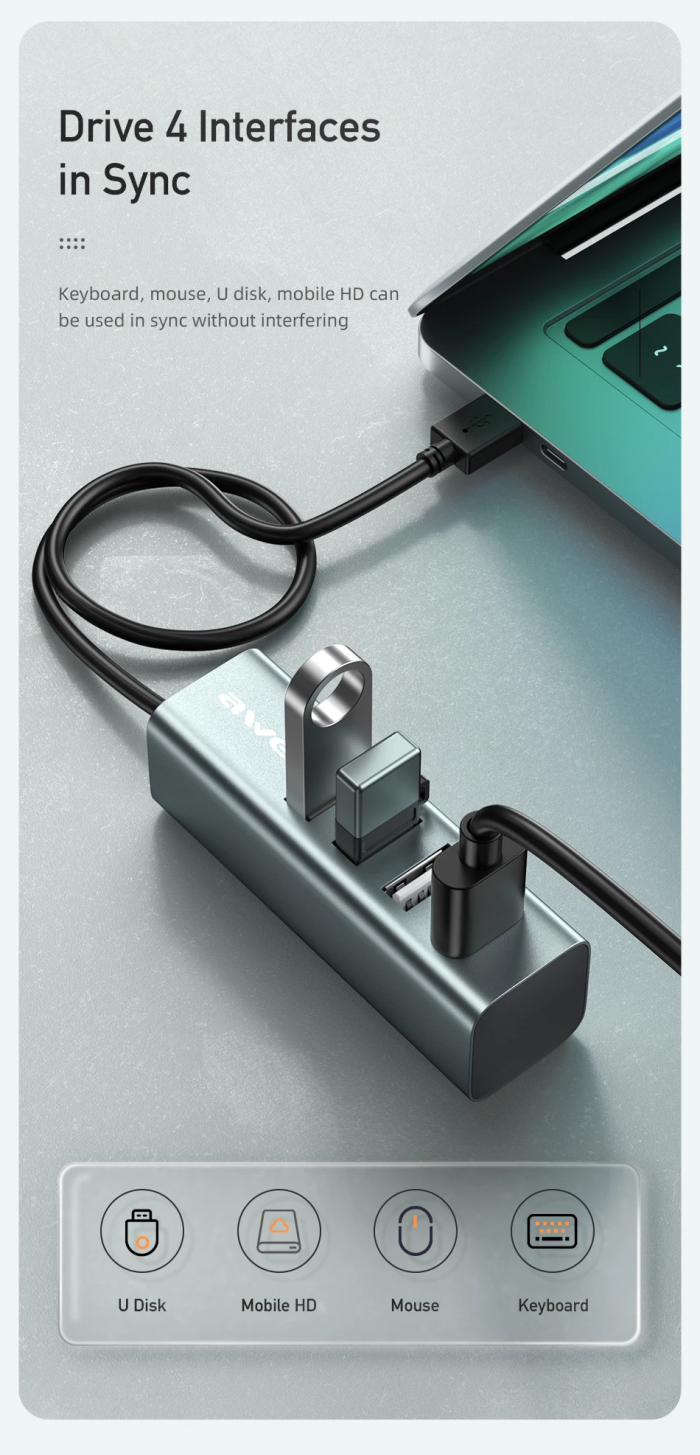 Awei CL-122T Type-C Extender USB 2.0 Docking Station - gadgetkhor