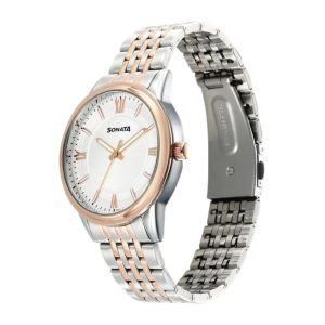 Sonata Wedding Quartz Analog Off White Dial Stainless Steel Strap Watch For Men 77154KM02 2
