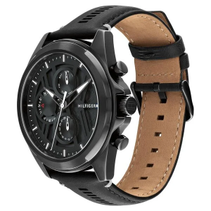 Tommy Hilfiger Multifunction Black Dial Black Color Leather Strap Watch For Men TH1710654 1