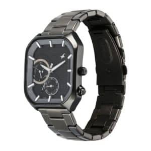 Fastrack Groove Multifunction Black Dial Metal Strap Guys Watch with Lume indices 3321QM01 3