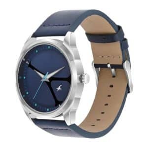Fastrack MetaWe Quartz Analog Blue Dial Leather Strap Watch For Guys 3273SL03 3