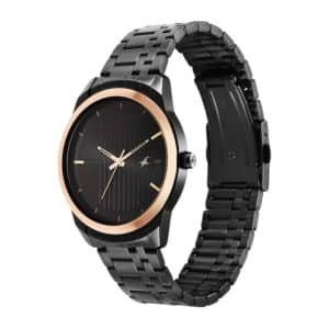 Fastrack Stunners Quartz Analog Black Dial Metal Strap Watch for Guys 3308KM01 3