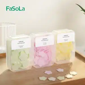 FaSoLa 3 Boxes Disposable Cute Mini Flower Shape Paper Soap with Box Hand washing Soap Paper