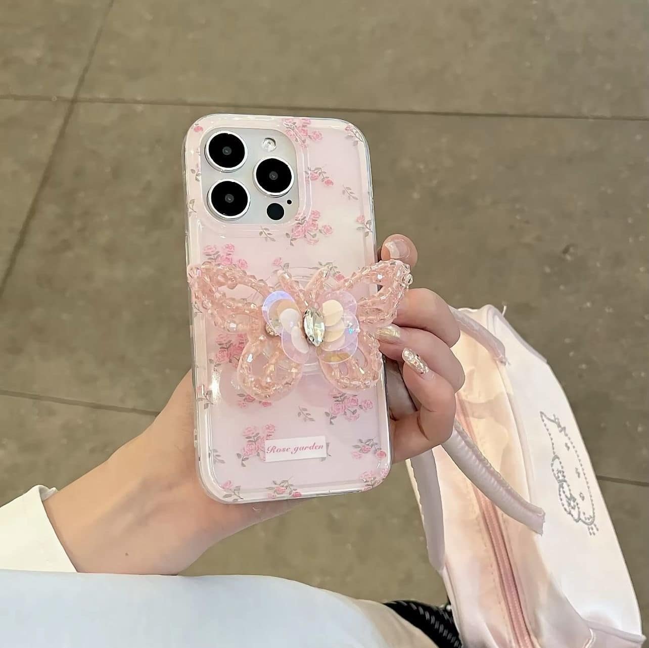 Fashionable Pink Flower Butterfly Stand Phone Case for iPhone (6) Fashionable Pink Flower Butterfly Stand Phone Case for iPhone 6