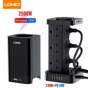 LDNIO SKW6457 6 Outlet USB Tower Extension Power Socket with 15W Wireless Charger 1