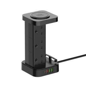 LDNIO SKW6457 6 Outlet USB Tower Extension Power Socket with 15W Wireless Charger 2 1