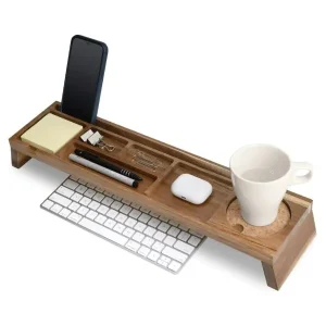 Natural Wood Multi Compartment Minimalist Desk Organizer 1