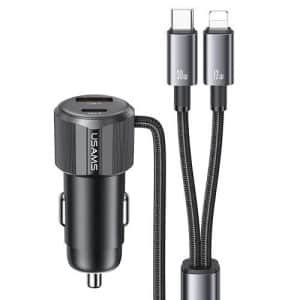 USAMS CC287 YT Series 66W Dual Port USB Type C Car Fast Charger with 2 in 1 Cable 1