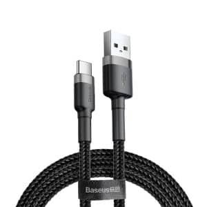 Baseus Cafule Cable Durable Nylon Braided Wire USB Type C QC3.0 3A 1M black grey CATKLF BG1 3