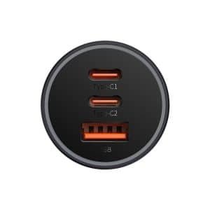 Baseus Car Charger 65W 2x Type C 1x USB A Golden Contactor Pro Triple Fast Charger Car Charger 65W Dark Gray CGJP010013 2 1