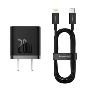Baseus Charger 20W For Apple Iphone 14131211 Series GaN5 Fast Charger 1C CN Set Black Type C to iP PD 20W 1m Cable 2