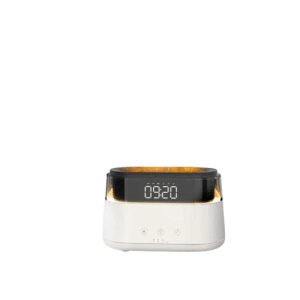 Elegant Alarm Clock Aroma Oil Diffuser Flame Humidifier with Timer Function Flame Night Light