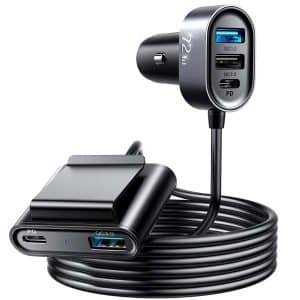 JOYROOM JR CL05 5 Multi Port QC3.0PD Fast Car Charger Adapter 5ft Cable for FrontBack Seat Charging 1