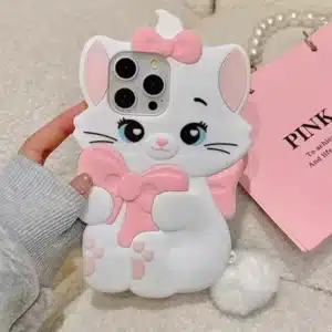 Lovely Marie Cat Bow Cartoon Cute Pink Cat With Plush Pendant Phone Case for iPhone