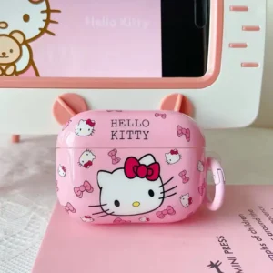 Pink Hello Kitty Cartoon Cute Girls Glossy Case For Apple Airpods